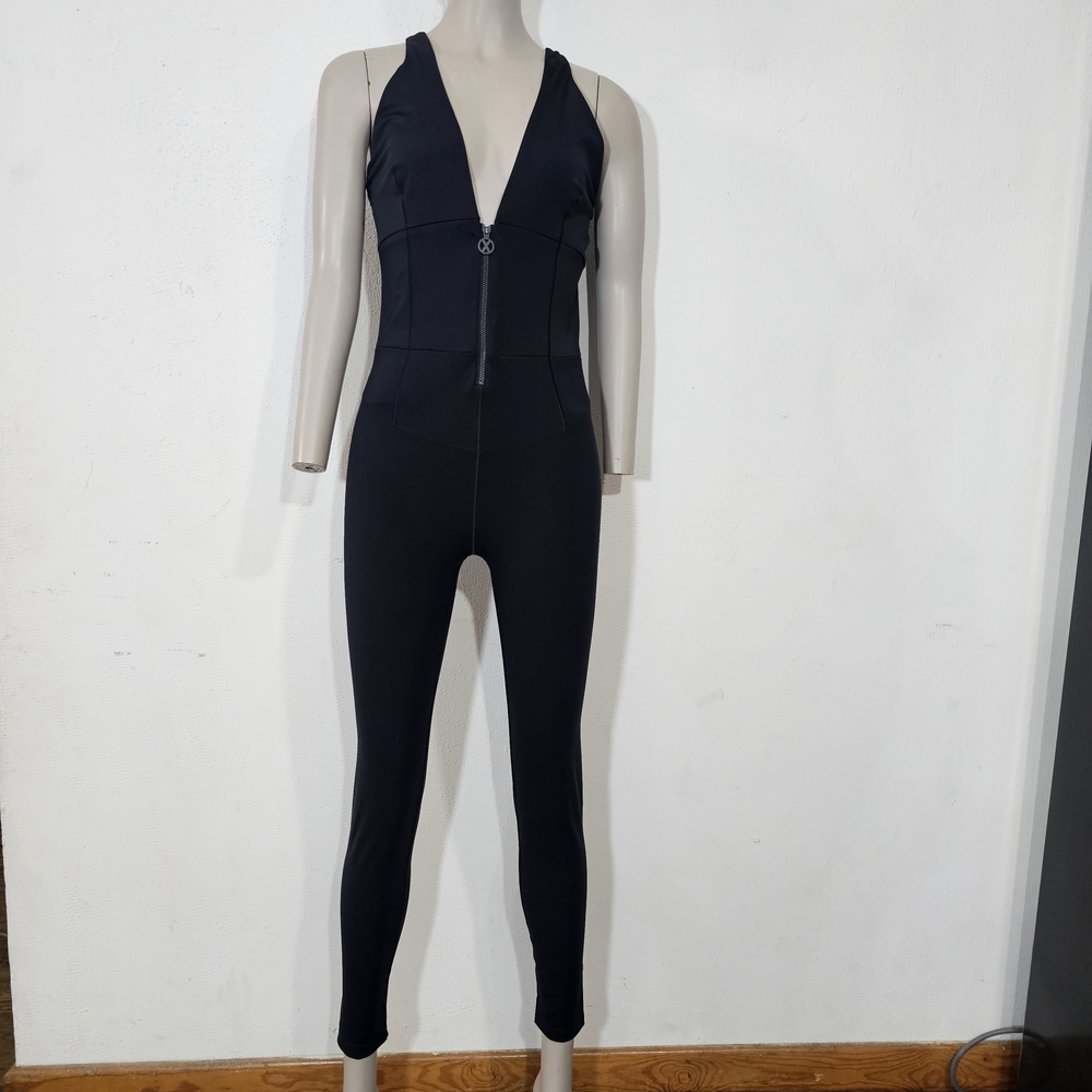 Savage X Fenty Black Jumpsuit Sz XL  Sporty Zipper Front Racerback Neon Athletic - Picture 2 of 13